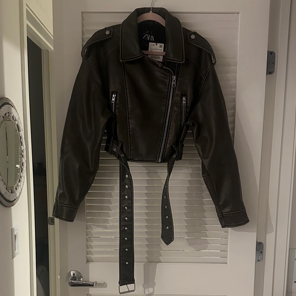 Zara Jackets & Blazers - Zara Dark Leather Biker Jacket